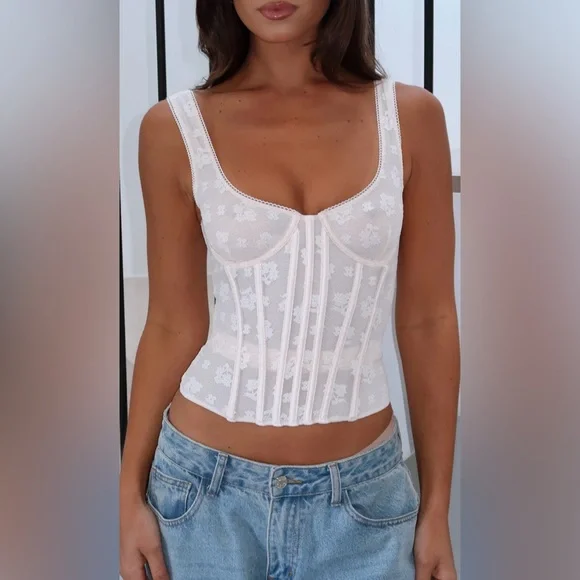 White Fox Boutique Me Myself and I Bustier Corset Top Blush Size S NWT - Picture 2 of 7